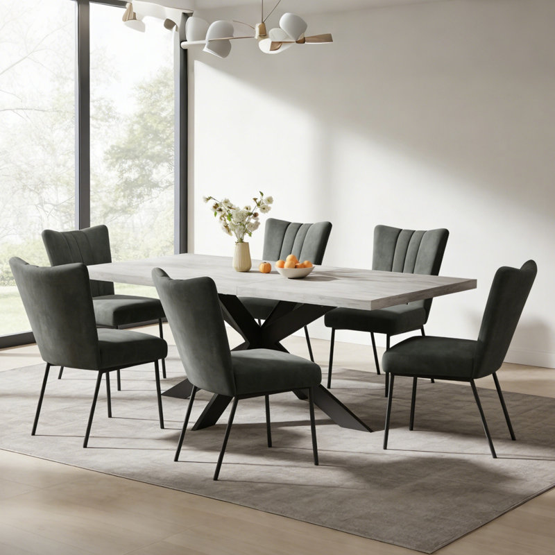 Bourke Kitchen Dining Set, Extendable Dining Table With Upholstered Dining Chairs, 7 Pieces: Table, 6 Chairs, Gray