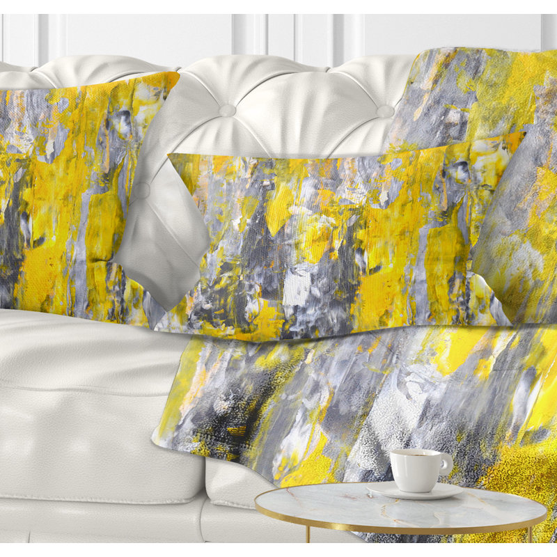 Grey and Yellow Pattern - Abstract Printed Throw Pillow, Rectangular, 12” x 20”