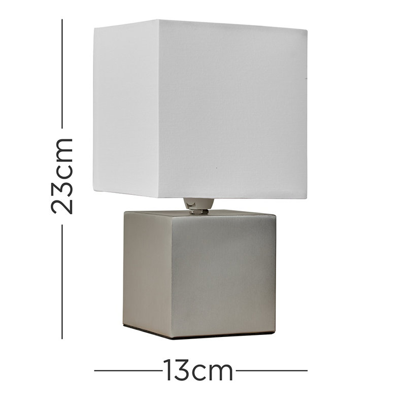 Diya 23cm Table Lamp, No, Brushed Chrome Base/White Shade