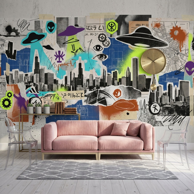 Affiche, papier peint mural, texture de papier urbain, 100 po x 96 po, Peler et coller