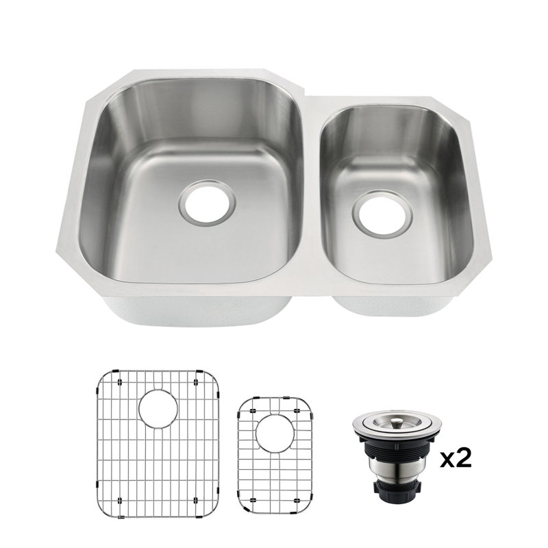 Évier de cuisine encastrable en acier inoxydable, H 9 po x l 30 po x P 21 po, Double bol