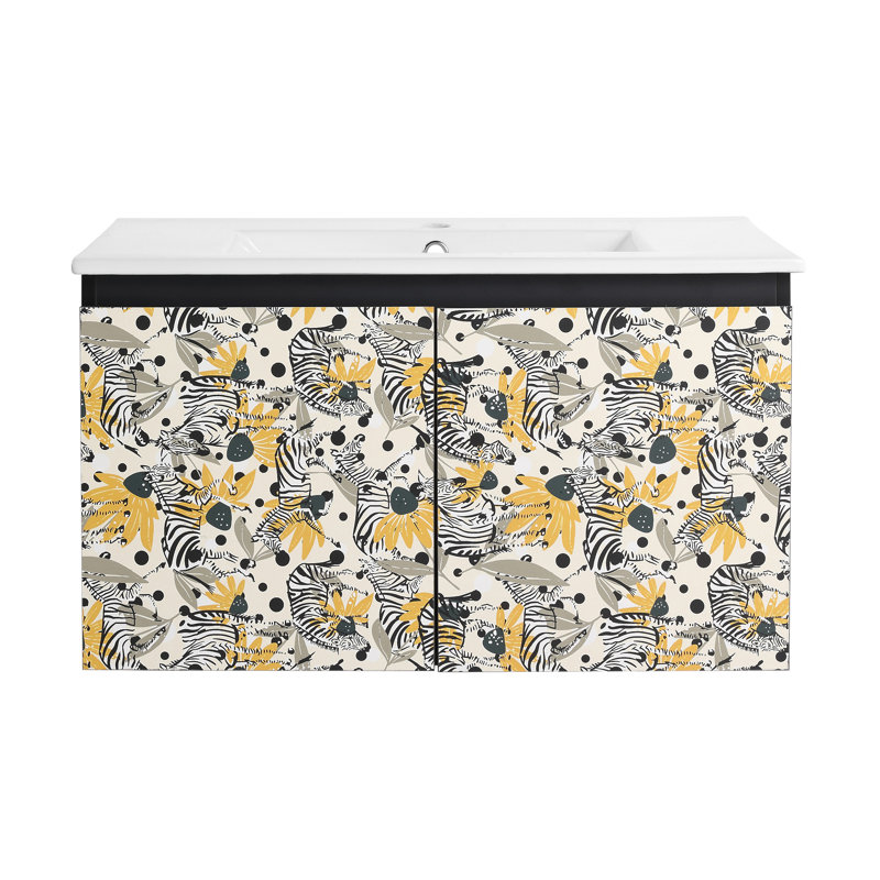 Meuble-lavabo mural flottant 30 po avec lavabo en céramique et porte d'armoire à fermeture en douceur
