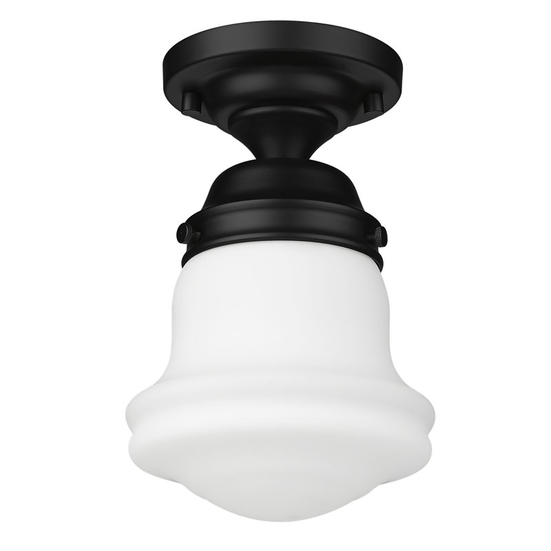 Neriah Glass Semi-Flush Mount Pendant, Matte Black, 9" H x 6" W