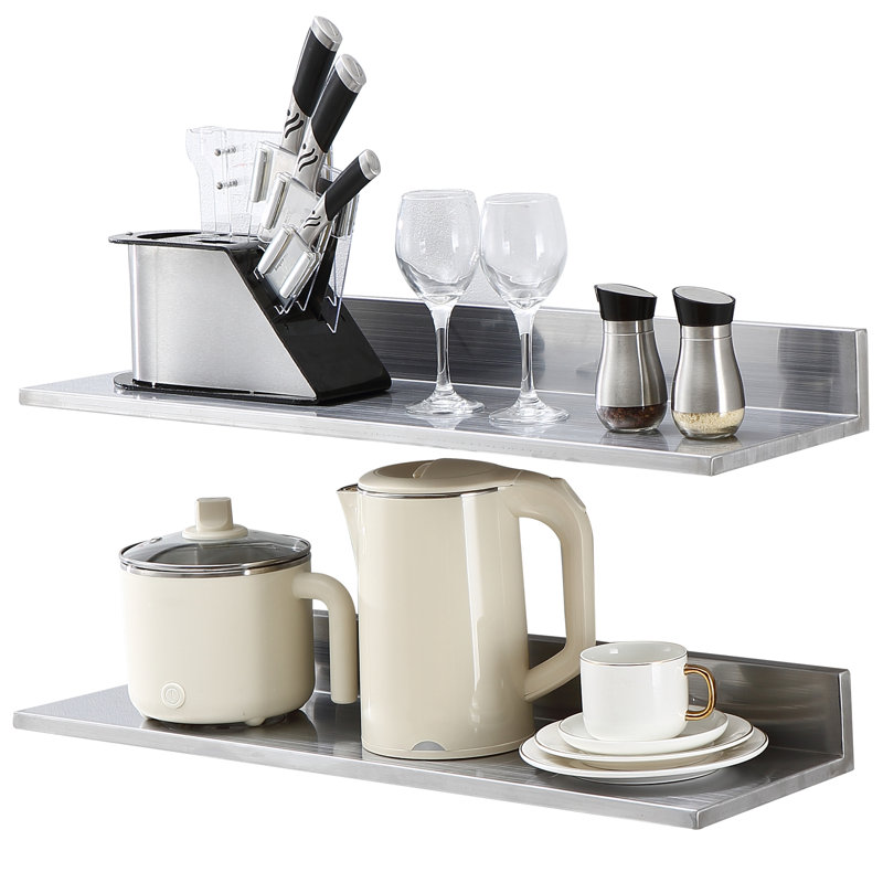 2 Piece L-Shaped Metal Floating Shelf, 8.6cm H x 76.2cm W x 21.8cm D