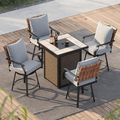 Grand patio 4-Piece Swivel Patio Bar Set, Leather-Look Wicker Outdoor Height Patio Bar Stools Set of 5