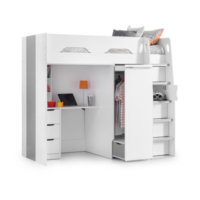 Lilianna 90 X 190cm Loft Bed with Storage Included with Desk Included