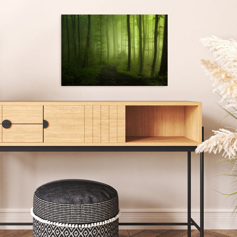 Chemin forestier brumeux - Affiche murale représentant un paysage forestier mystique et paisible, 16" H x 24" W
