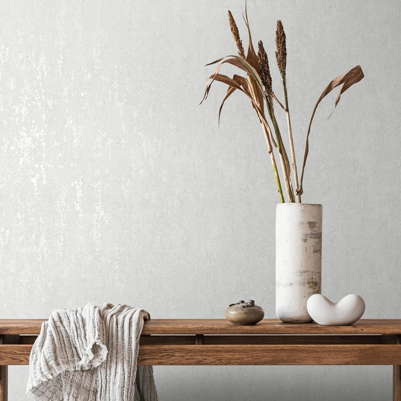 City Romance Collection Metallic Industrial Distressed Wallpaper Roll, Off-White