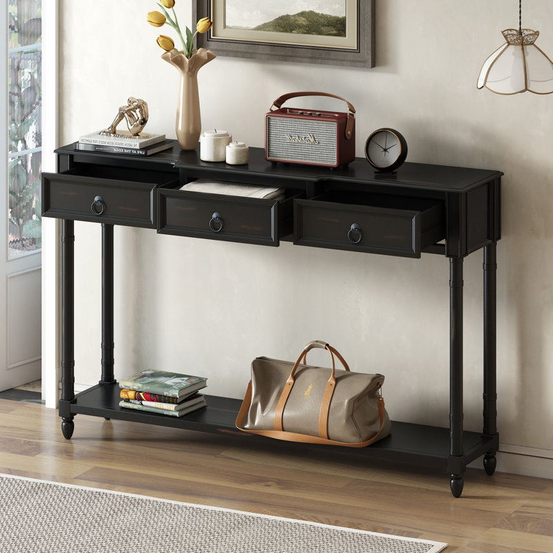 Console rustique chic avec tiroirs et longue tablette pour le hall d'entrée, solution de rangement durable et spacieuse