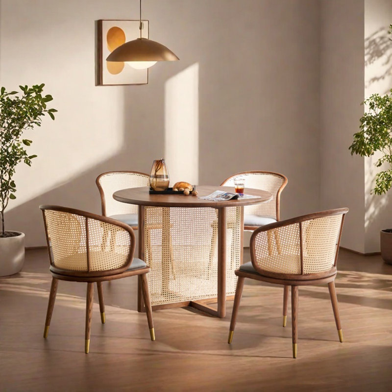 Table ronde durable en bois de frêne tissé en rotin, H 29,52 po x L 41,33 po x l 41,33 po