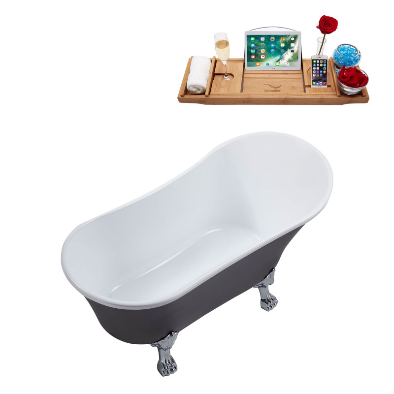 1399.5mm x 680.7mm Freestanding Soaking Acrylic Bathtub, Brushed Nickel, Polished Chrome