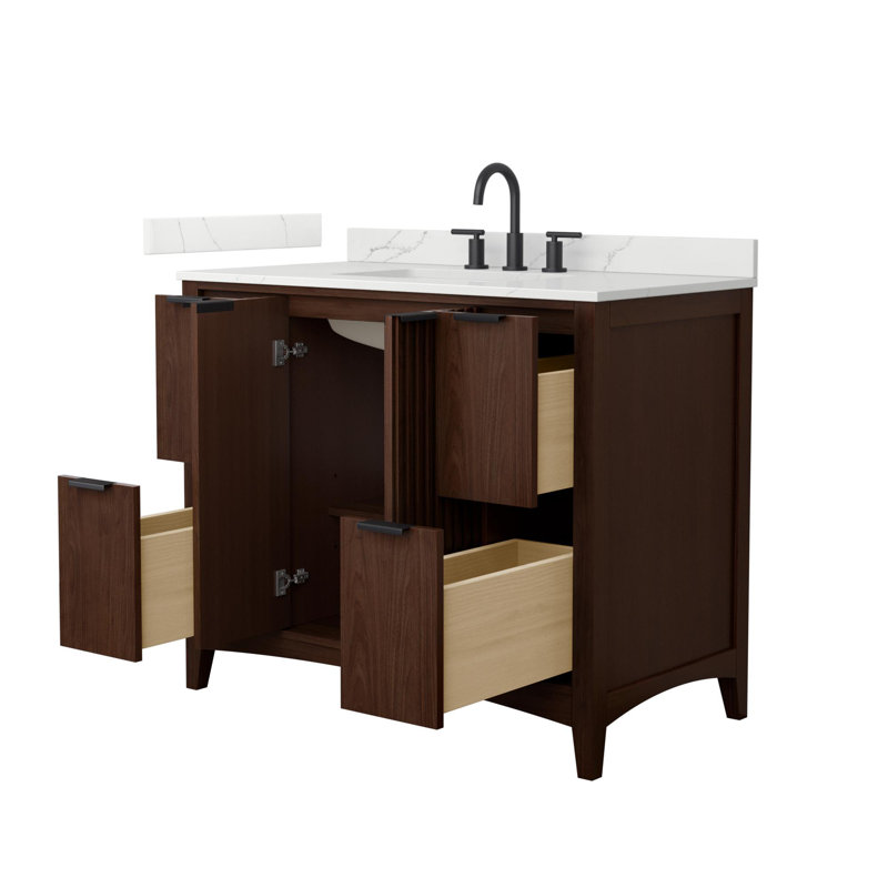 Single Vanity, Brown / Matte Black, 30", Giotto Quartz
