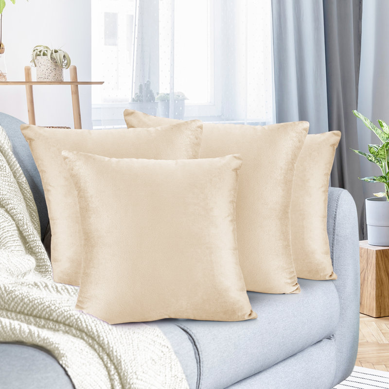 Solid Colour Velvet Reversible Pillow Cover, Beige, 24"H x 24"W