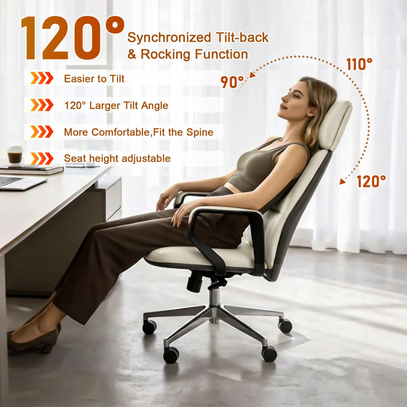 Chaise de bureau pivotante à 360 ° avec accoudoirs, Blanc, Blanc