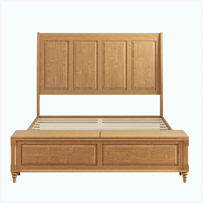 Bed Frame Queen Size Solid Wood Bed Frame with Headboard and Storage Bench Chest Natural Wood