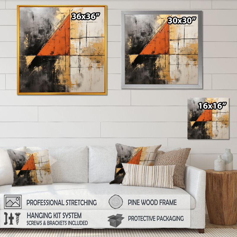 «Lyrical Abstraction Collage I - Abstract Collages», art mural, Cadre flottant doré, H 36 po x l 36 po x P 1,5 po