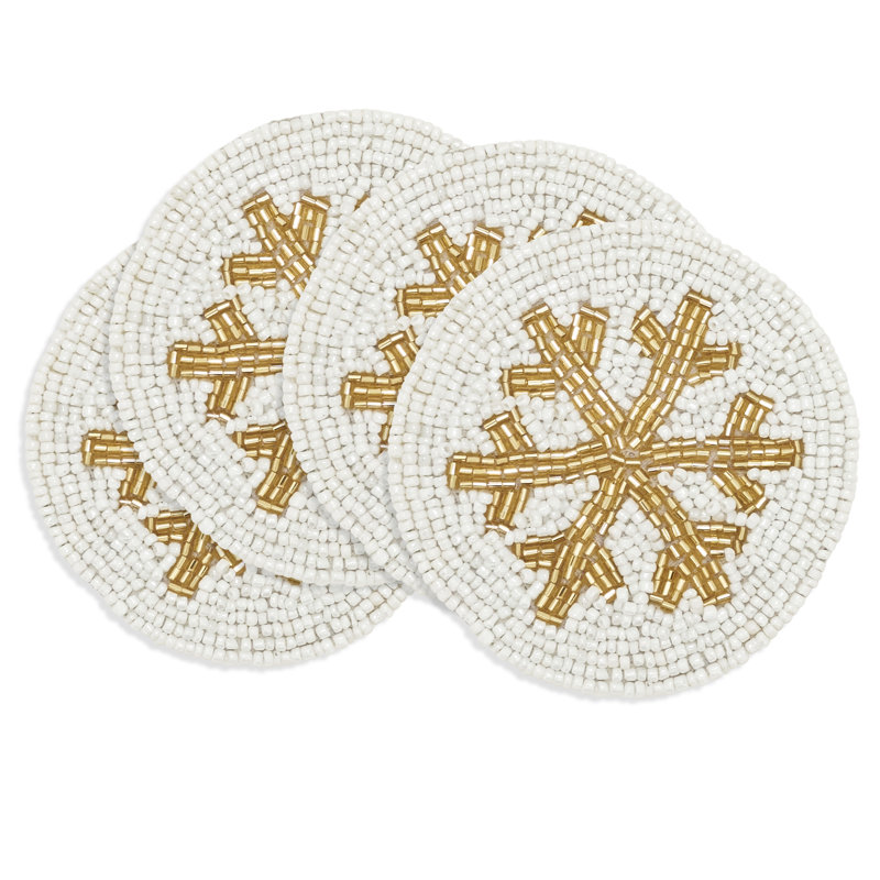 Sous-verre Snowflake Sparkle Beaded (ensemble de 4), Blanc / or