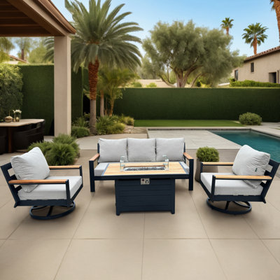 Lakehouse 4-Piece Aluminum Outdoor Patio Fire Pit Seating Set with Cushions