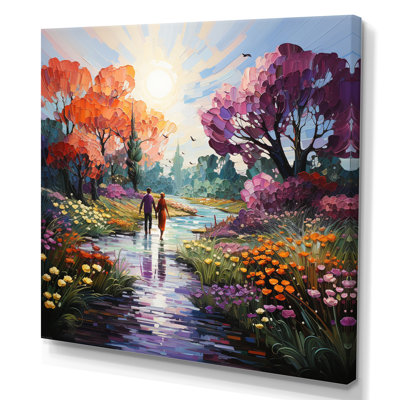 Romantic Couple In Landscape Enchanted Garden I - Romantic Landscape Canvas Art Print