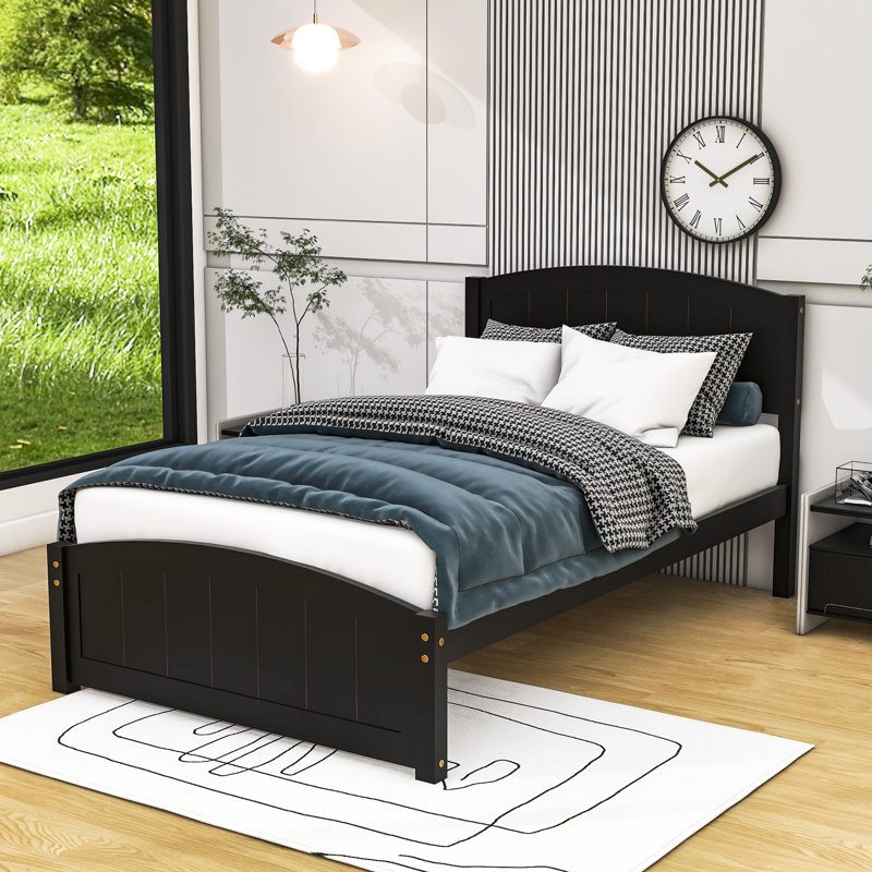 Twin Size Wood Platform Bed with Headboard, Espresso
