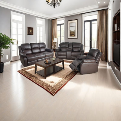 3-Piece Vegan Leather Manual Reclining Living Room Sofa Set