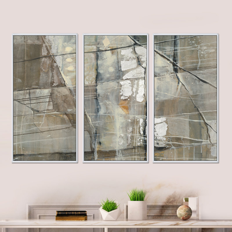 Composition géométrique grise et argentée - ensemble d'art moderne sur toile encadrée moderne et contemporain de 3
