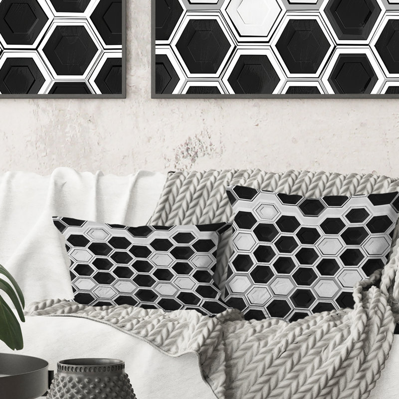 Coussin décoratif blanc Hexagone I - blanc Glam, H 16 po x l 16 po