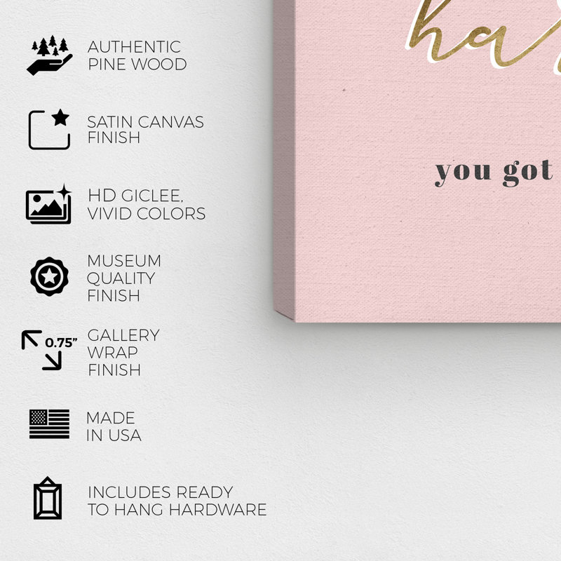 «Motivational Quotes and Sayings Work Hard Blush», reproduction d'art textuel sur toile tendue, H 36 po x l 24 po x P 0,8 po