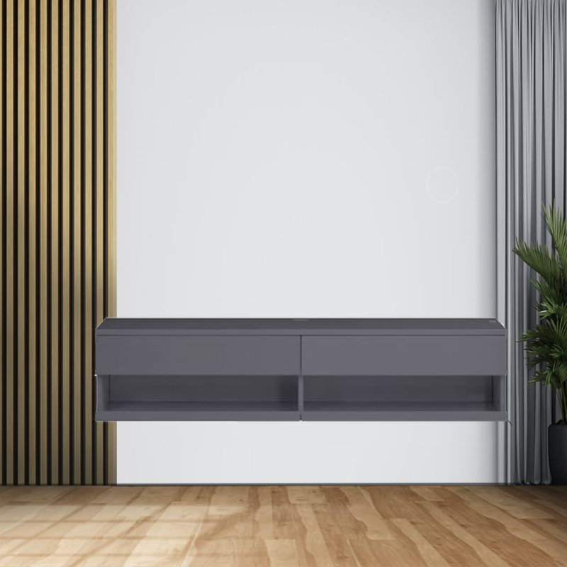 Sanuary Contemporary Floating TV Stand with Touch LED Light, Gray