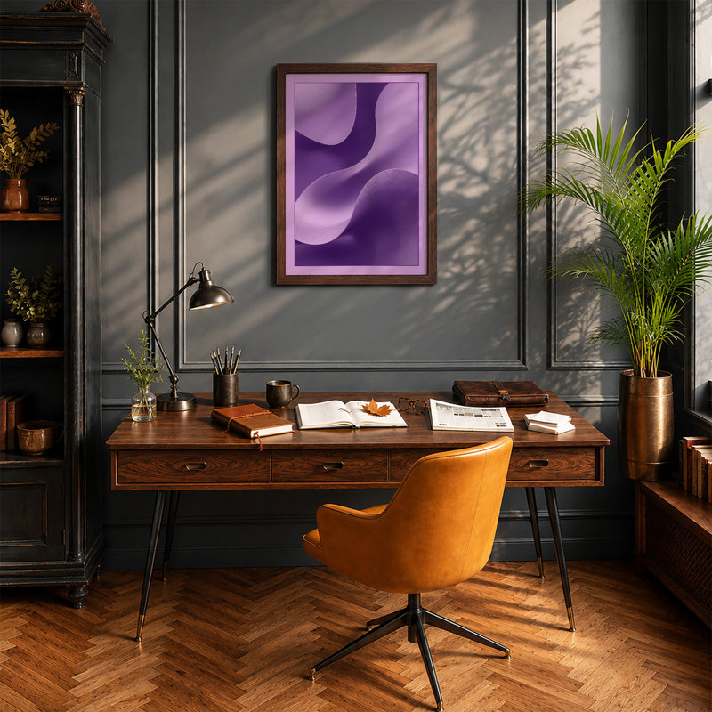 Flowing Purple Forms Minimalist - Print, A2 - 59.4 x 42.0 cm, White