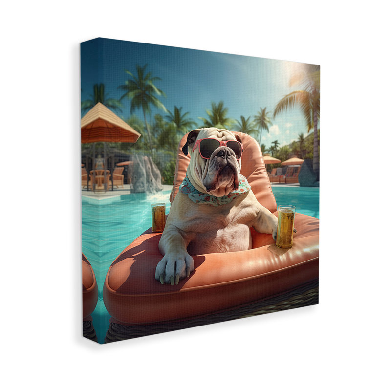 «Bulldog In Resort Pool» par Jim Baldwin sur, H 30 po x l 30 po