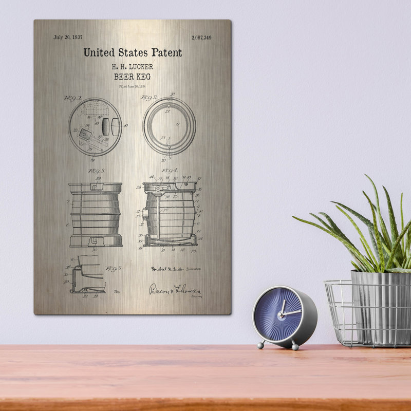 «Beer Keg Blueprint Brevet Parchment» par Patents, H 16 po x l 12 po