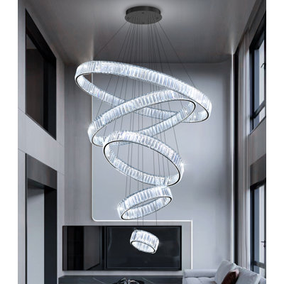 8''+16''+24''+32''+40'' 5-ring Modern Crystal Led Chandelier Black