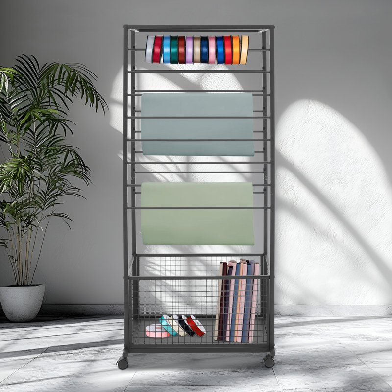 Ribbon Multifunctional Holder Organizer Rack  Flower Wrapping Paper Storage Stand, Matte Black