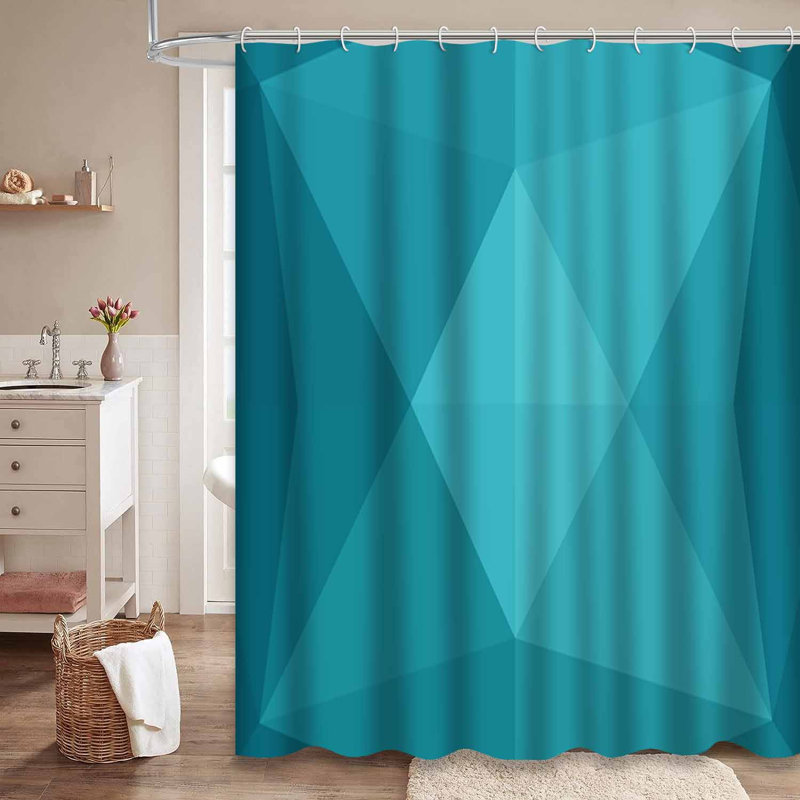 Rideau de douche hexagonal bleu clair avec 12 crochets, L 72 po x l 84 po