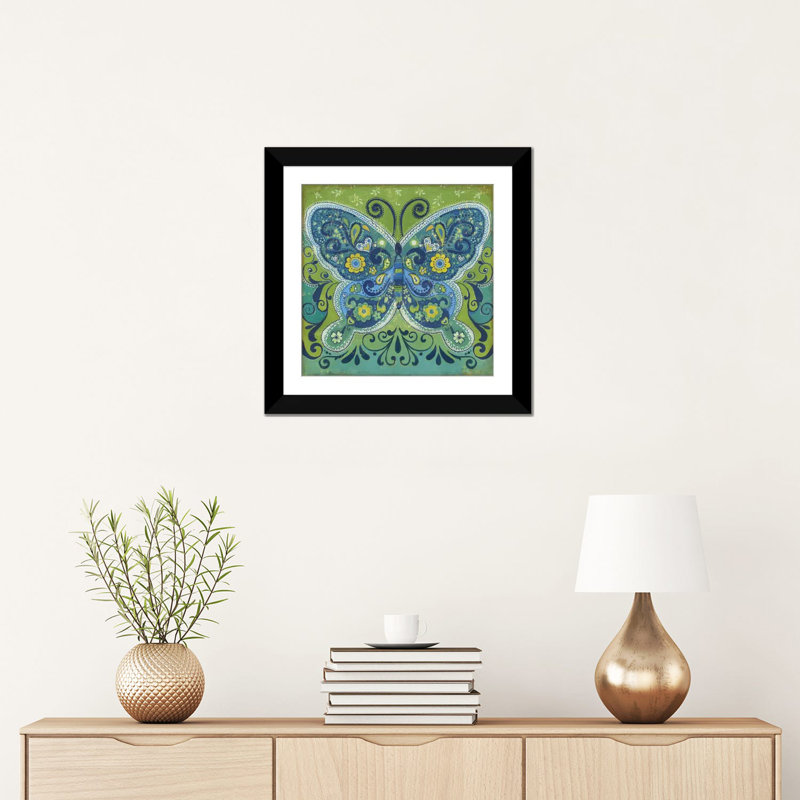 « papillon mosaïque », impression sur toile, H 16 po x l 16 po x P 1 po, Papier d'art encadré noir, Blanc