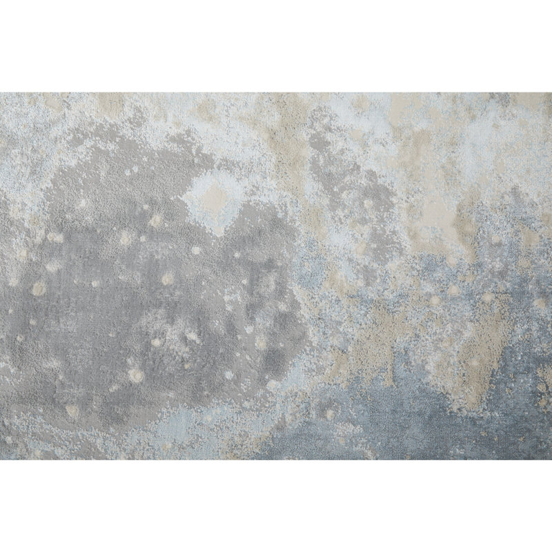 8' Blue Abstract Runner Rug, Rectangle 3'11" x 6'