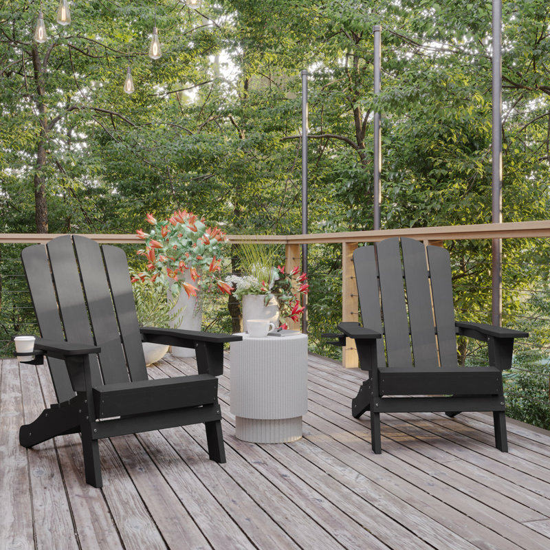 Ayleah Commercial All-Weather Adirondack Chairs with Cupholders, Gray