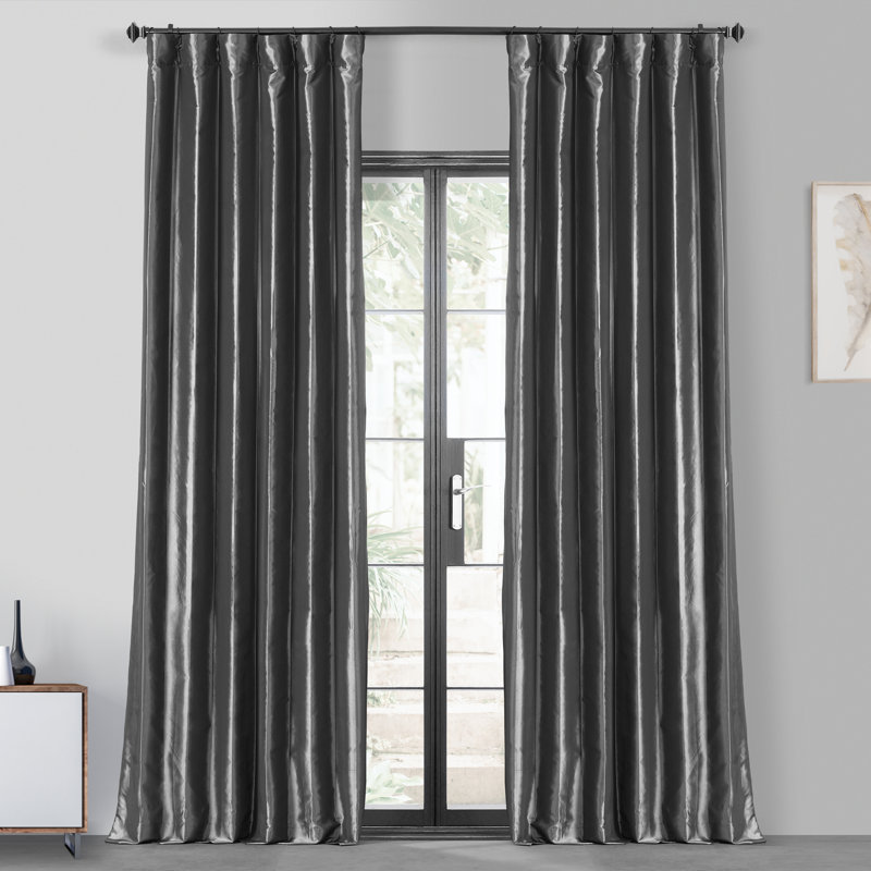 Avedon Rod Pocket Faux Silk Taffeta Thermal Blackout Curtains - Single Panel Drapes (1 Panel), Graphite, 50" W x 96" L