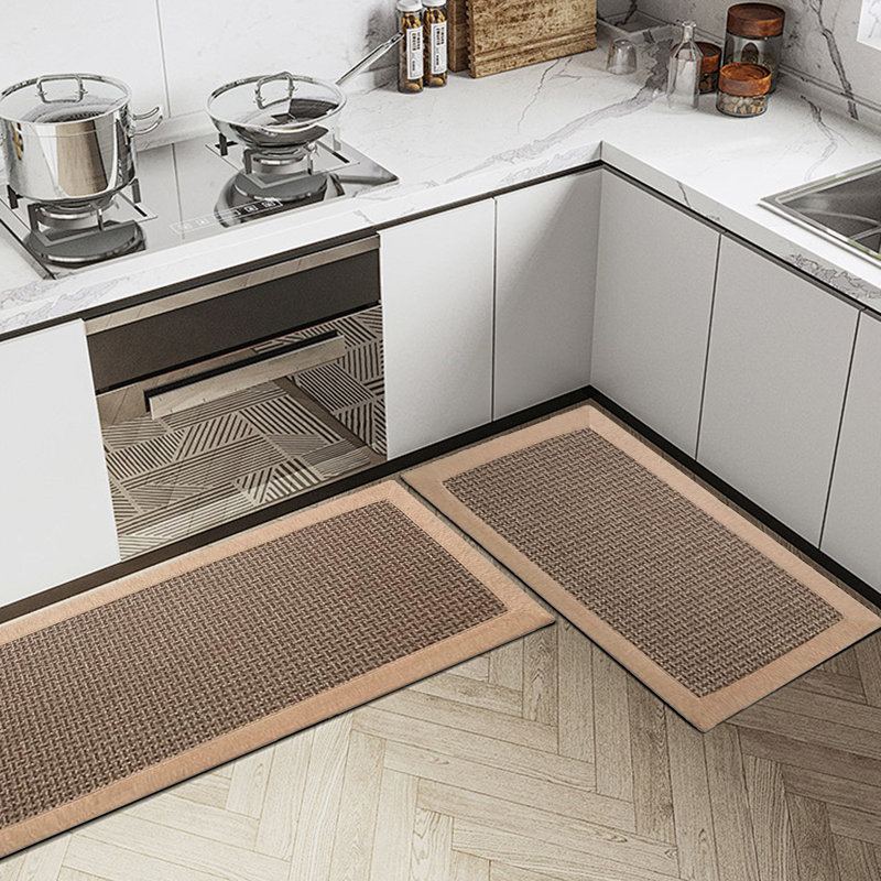 Drayah Polyester Water Resistant Non-Skid Kitchen Mat, Brown