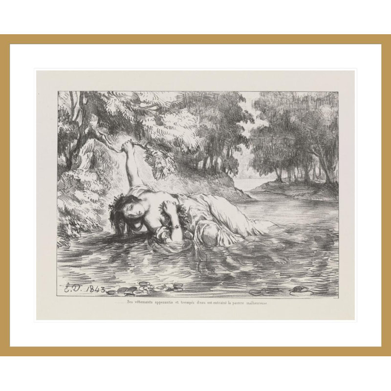 (La mort d'Ophélie) de Shakespeare's Hamlet par Eugène Delacroix, impression giclée encadrée, H 33,5 po x l 40,72 po