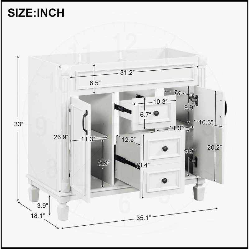 Meuble-lavabo 36 po sans lavabo supérieur, Blanc