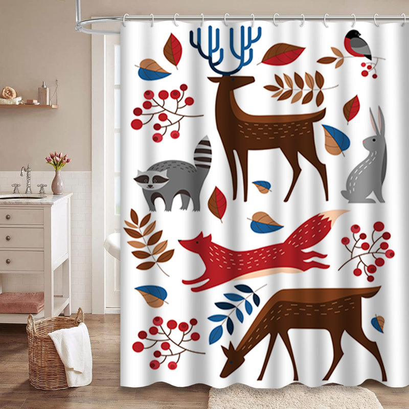 Rideau de douche avec 12 crochets Forest Forest Raccoon Deer, L 72 po x l 84 po