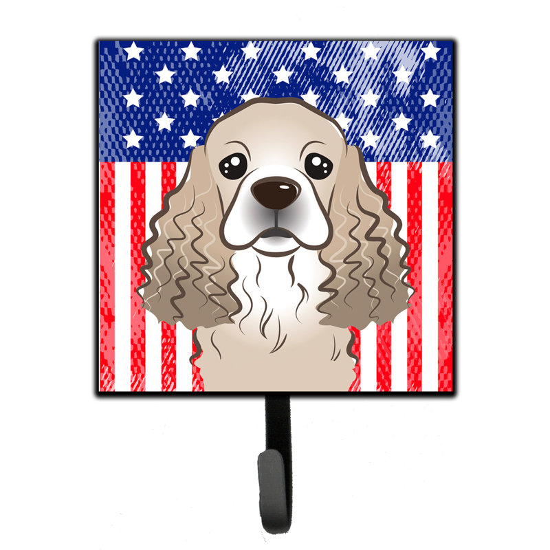 Porte-clés mural Monreal American Flag and Retriever, Bleu / rouge / brun clair, Épagneul cocker