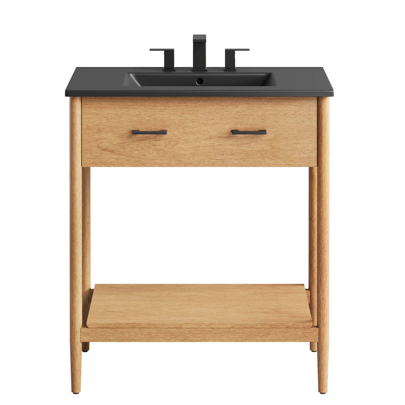 Meuble-lavabo simple 30 po avec plateau en céramique Modway Zaire, Naturel, Noir