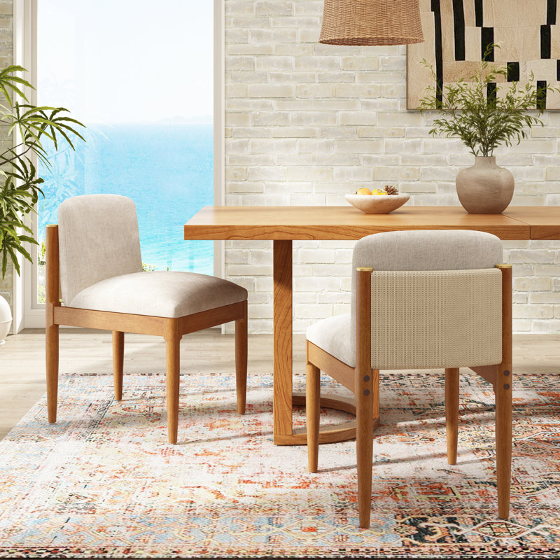 Chaise de salle à manger moderne, chaise de cuisine avec dossier en corde tissée et pieds en bois massif, chaises de salle à manger pour bar / restaurant et salle à manger, ensemble de 2, noyer