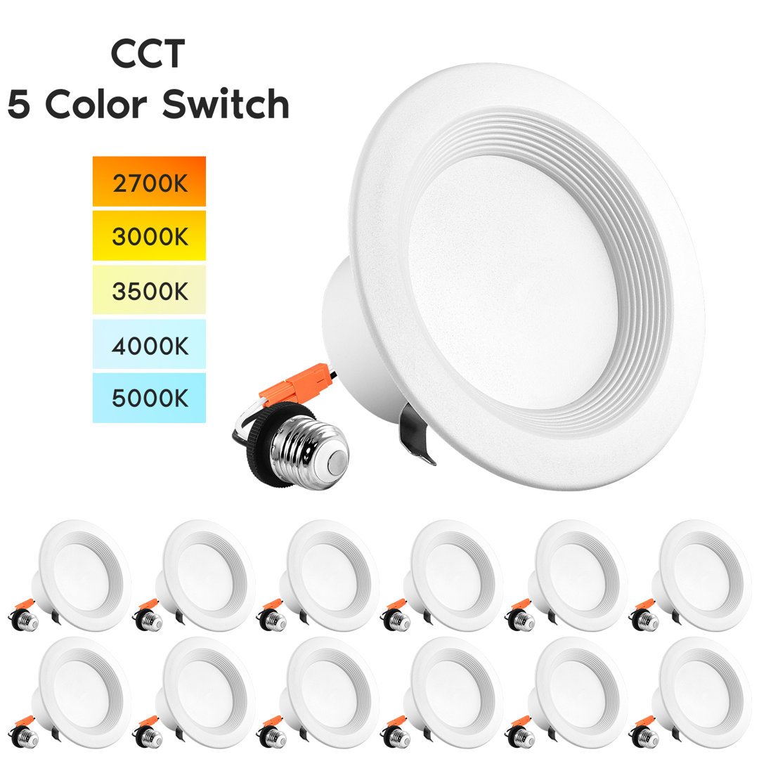 4'' Selectable Color Temperature Dimmable LED Canless Recessed Lighting Kit Luxrite