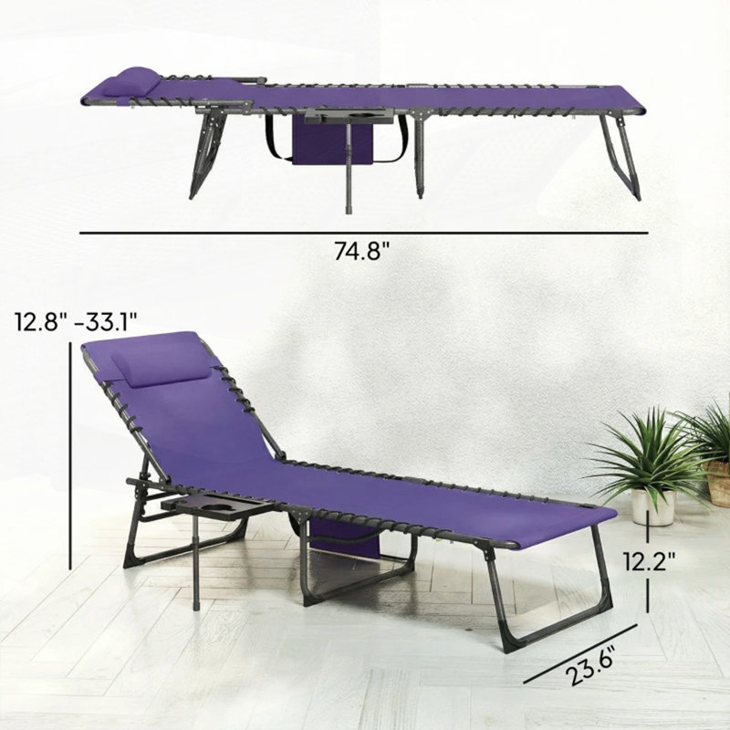 Folding Outdoor Chaise Lounge Chair With 5-Level Adjustable Backrest And Comfortable 600D Oxford Fabric For Relaxation