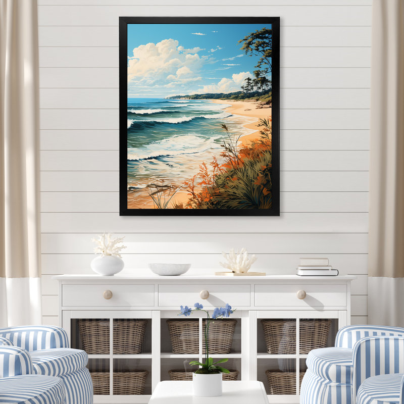 Plage tropicale paradisiaque - art mural plage, H 20 po x l 12 po x P 1 po, Cadre simple noir