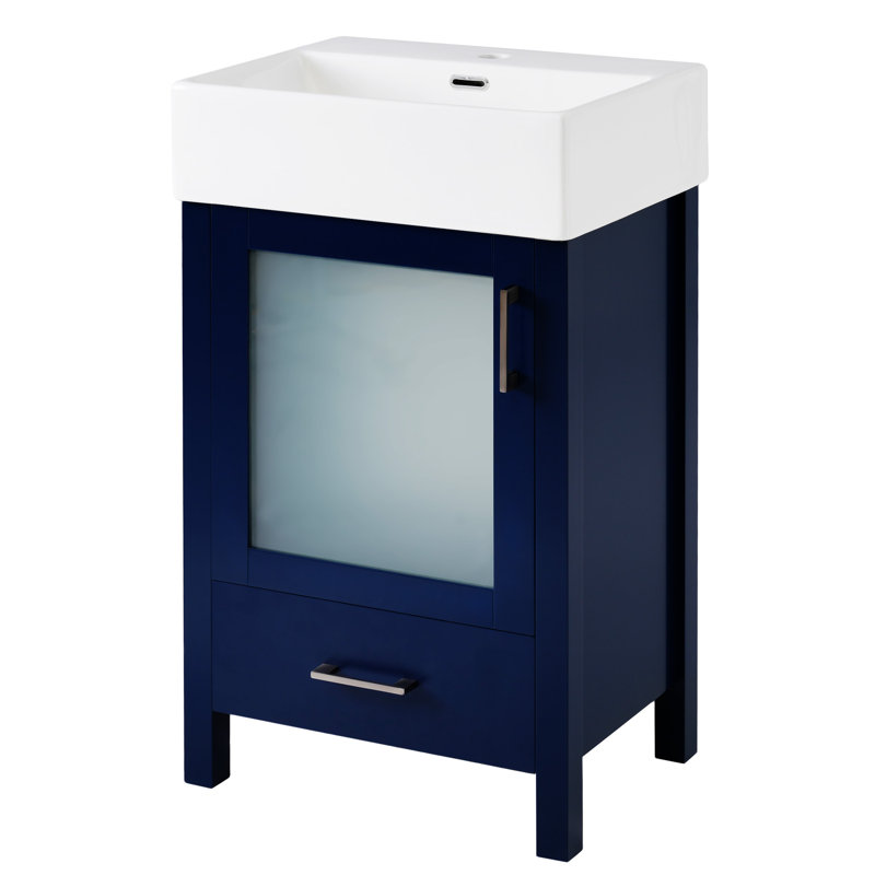 Meuble-lavabo de 20 pouces avec lavabo en céramique et beaucoup de rangement - Idéal pour les petites salles de bain en céramique avec tiroir, porte et meuble-lavabo
